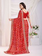 Maroon Vichitra Silk Bandhani Printed, Embroidery Work Saree - Ditya