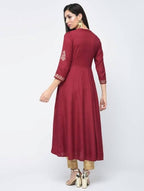 Aniyah Rayon Block Printed Anarkali Kurta In Maroon (AN-116A)