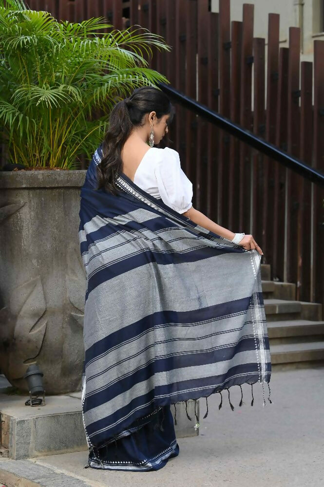 Beatitude Blue Cotton Handloom Saree