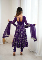 Teeya Creation Purple Color Heavy Faux Georgette Embroidery Work Gown - Distacart