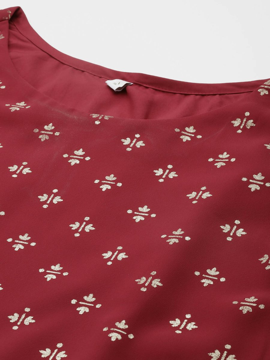 Ahalyaa Women Printed Tunic with Palazzos - Maroon Color