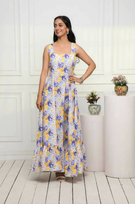 Myshka Women Multi-Floral Rayon A-Line Round Neck Dress
