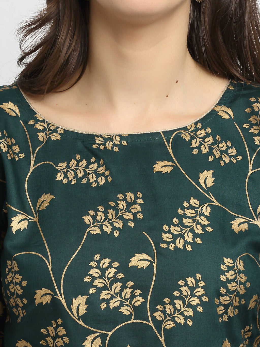 Rudra Bazaar Green Gold Printed Straight Kurta with Gold Printed Skirt & Dupatta - Distacart