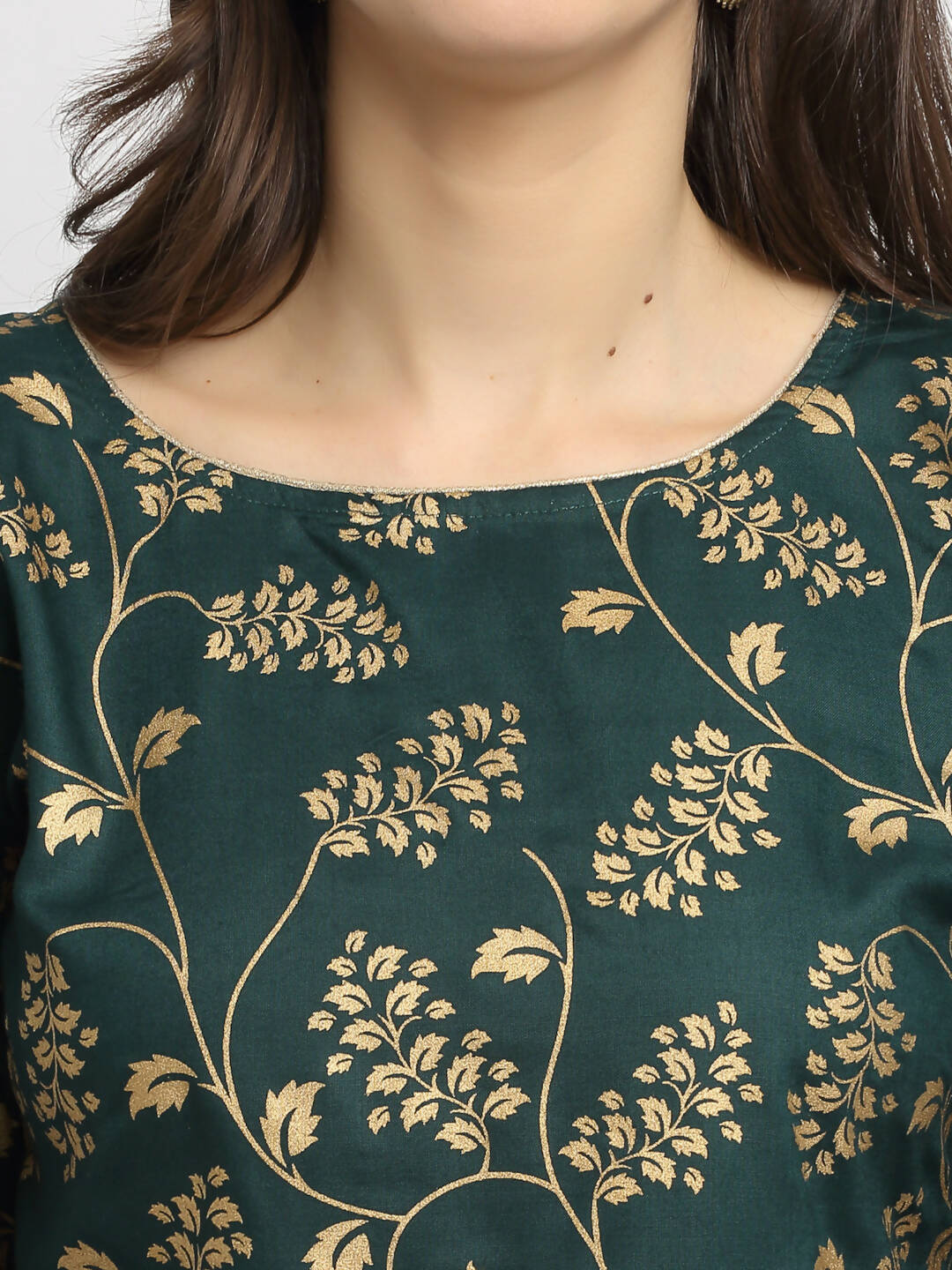 Rudra Bazaar Green Gold Printed Straight Kurta with Gold Printed Skirt & Dupatta - Distacart