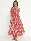 Miravan Women's Cotton Floral Printed Anarkali Kurta