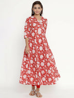 Miravan Women's Cotton Floral Printed Anarkali Kurta