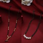 NVR Women's's Set of 2 Black Gold-Plated Beaded Mangalsutra With Ad Stone - Distacart
