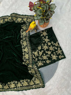 Joban Fashion Green Viscose Velvet Party Wear Sarees - Distacart