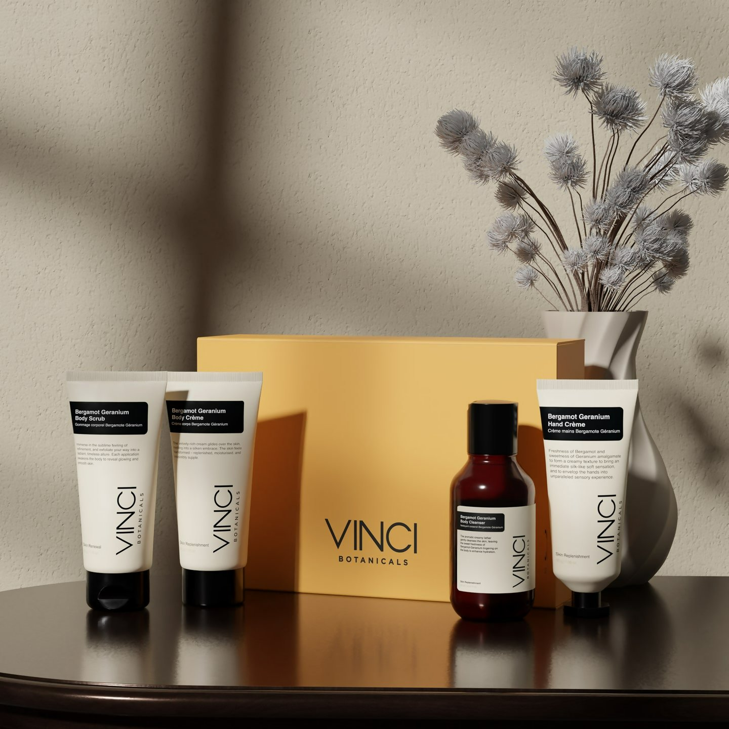 Vinci Botanicals Bergamot Geranium Bath and Body Quad Set