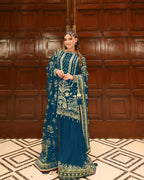 Teeya Creation Teal Faux georgette Designer heavy work Wedding Wear Palazzo pair - Distacart