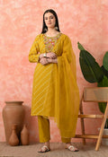 Joban Fashion Mustard Premium Pure Viscose Print Dola With Handwork Kurta Set