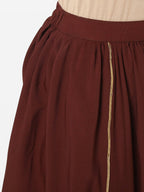 Janasya Peach-Coloured & Maroon Printed Angrakha Gotta Patti Kurta with Dhoti Pants - Distacart