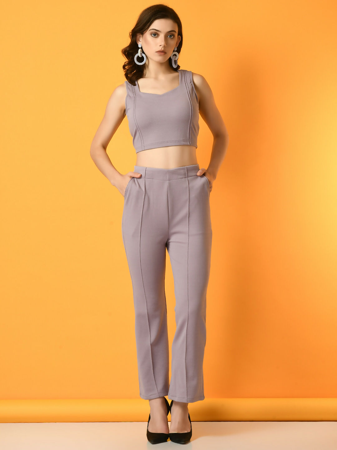 Myshka Women's Lavender Solid Top With Trousers