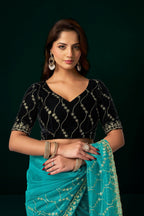 Joban Fashion Turquoise Net Party Wear Sarees - Distacart