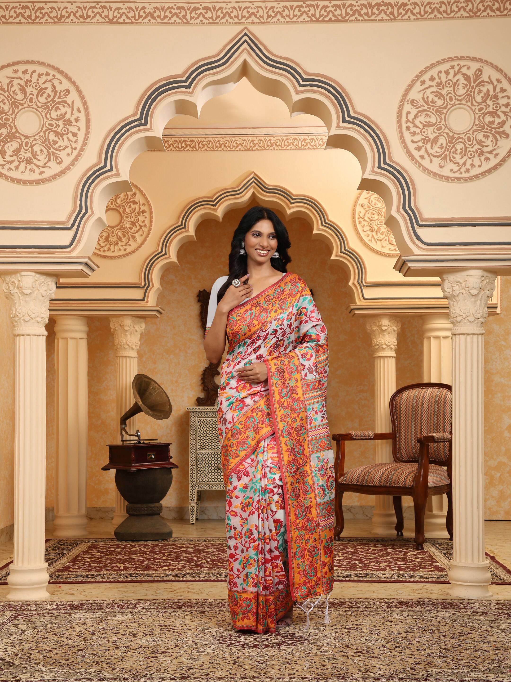 Shree Shyam Fashion Linen Cotton(Woven Work) Multicolour Saree - Distacart