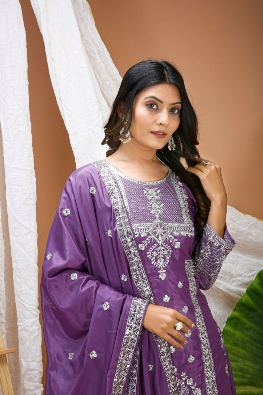 Teeya Creation Lavender Color Natural Crepe Silk Wedding Wear Trending Salwar Suit - Distacart