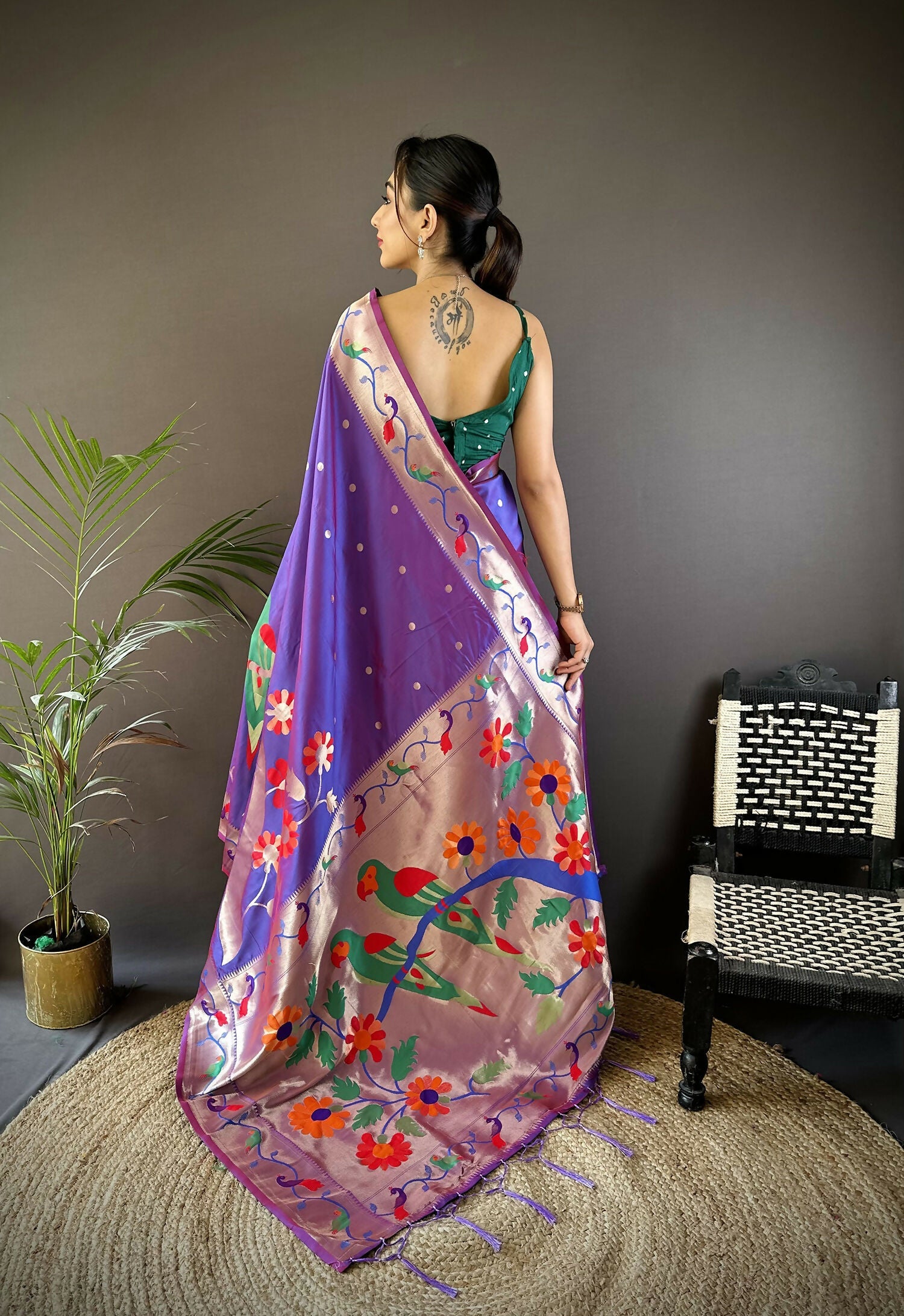 Joban Fashion Purple Zari Woven Floral Motifs Soft Silk Paithani Silk Saree - Distacart