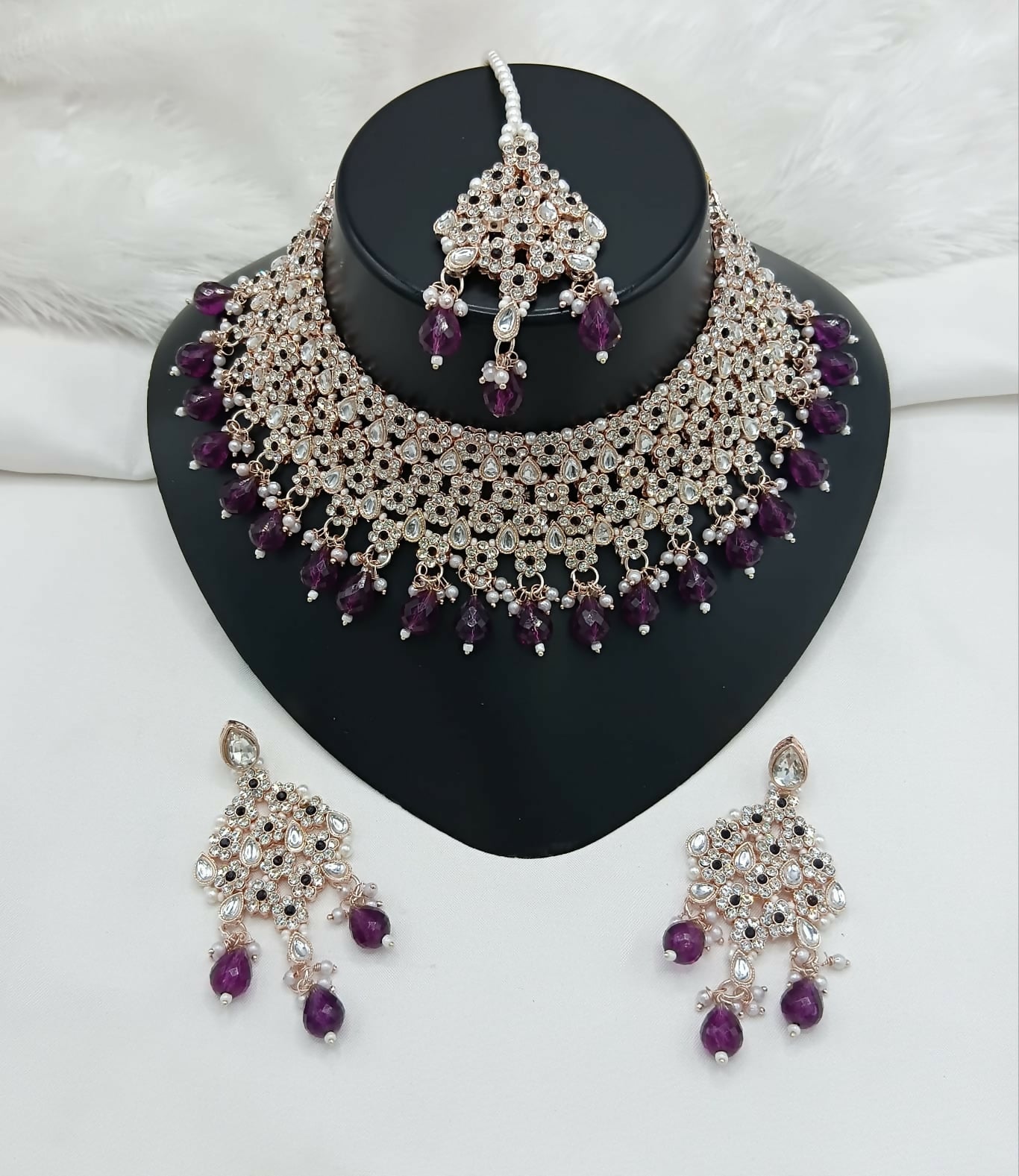 Joban Fashion Women Pink Stone Work Necklace Set - Distacart