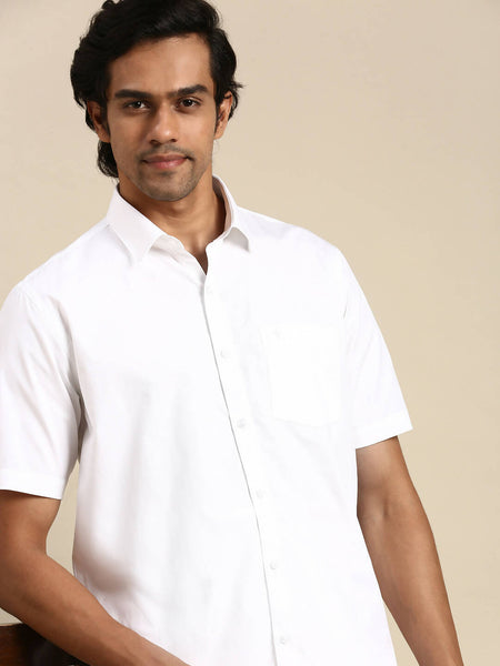 Ramraj Cotton Mens Half Sleeve Formal 100 % Cotton White Shirt