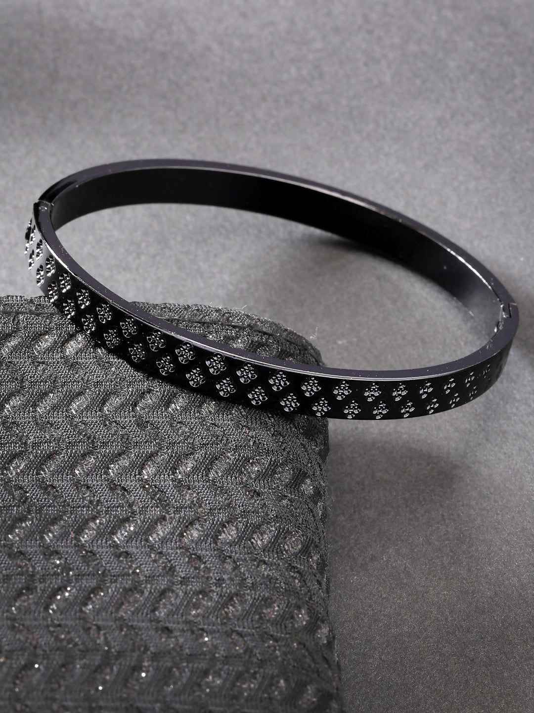 NVR Men's Black Rhodium-Plated Stainless Steel Kada Bracelet - Distacart