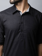 Even Apparels Black Color Linen Solid Men's Kurta With Shirt Collar (LN761) - Distacart