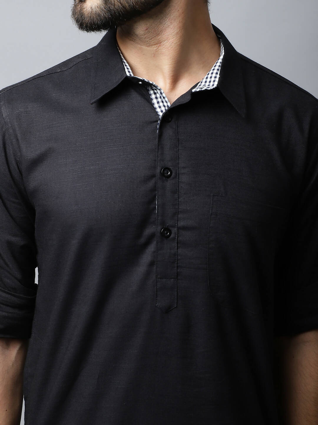 Even Apparels Black Color Linen Solid Men's Kurta With Shirt Collar (LN761) - Distacart