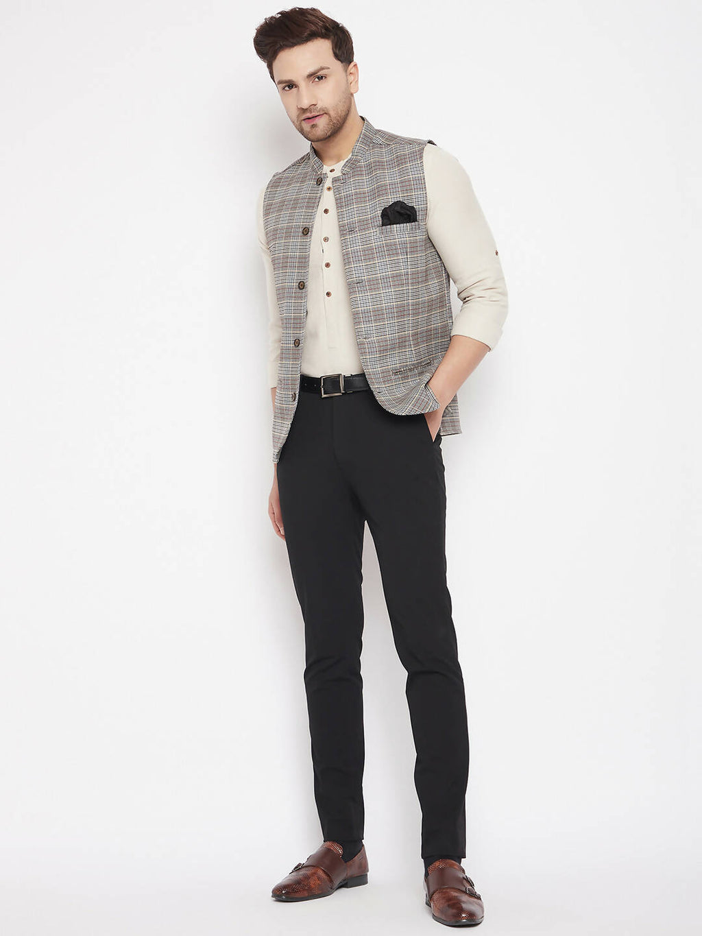 Even Apparels Brown Merino Men Woven Nehru Jacket PW729 - Distacart