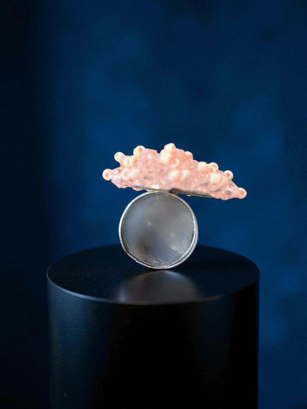 Inhanns Rang-E-Roshan Adjustable Ring – Handmade Crystal Statement Ring - Baby Pink