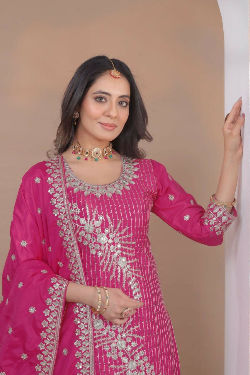 Teeya Creation Pink Color Natural Crepe Silk Wedding Wear Trending Salwar Suit - Distacart