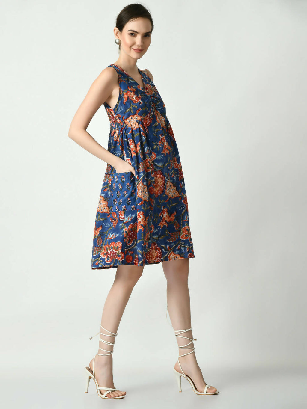 Myshka Women's Blue Floral Printed A-Line Dress - Distacart