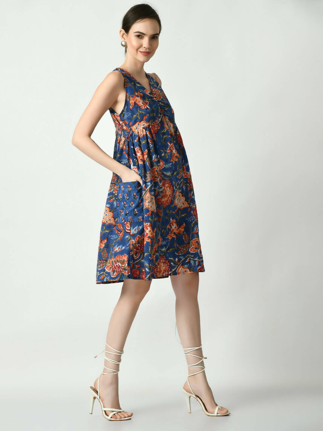Myshka Women's Blue Floral Printed A-Line Dress - Distacart