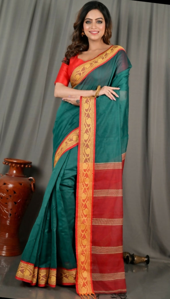 Exclusive Collection Beautiful Khadi Cotton Green Handloom Saree