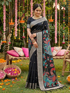 Shree Shyam Fashion Black Linen Cotton Saree - Distacart