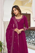 The52 Women's Gorgeous Faux Georgette Fabric Embroidery Work Flared Anarkali Pant and Dupatta Set - Distacart