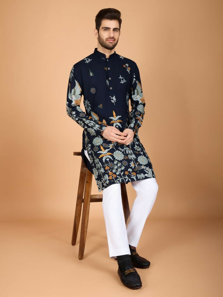 Vastranavya Exclusive Wedding Wear Viscose Rayon Thread Embroidered Work Kurta
