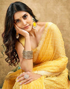 Joban Fashion Chiffon Light Yellow & White Printed Saree - Distacart