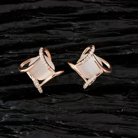 Joban Fashion Women Brass Golden White Ad Earrings
