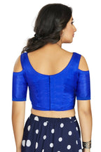 Aastha Fashion Women's Blue Art Silk Cold Shoulder Sleeve Readymade Blouse
