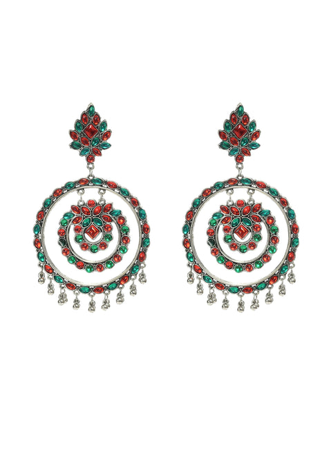 Mominos Fashion Johar Kamal Women's Red & Green Kundan Circles Earrings