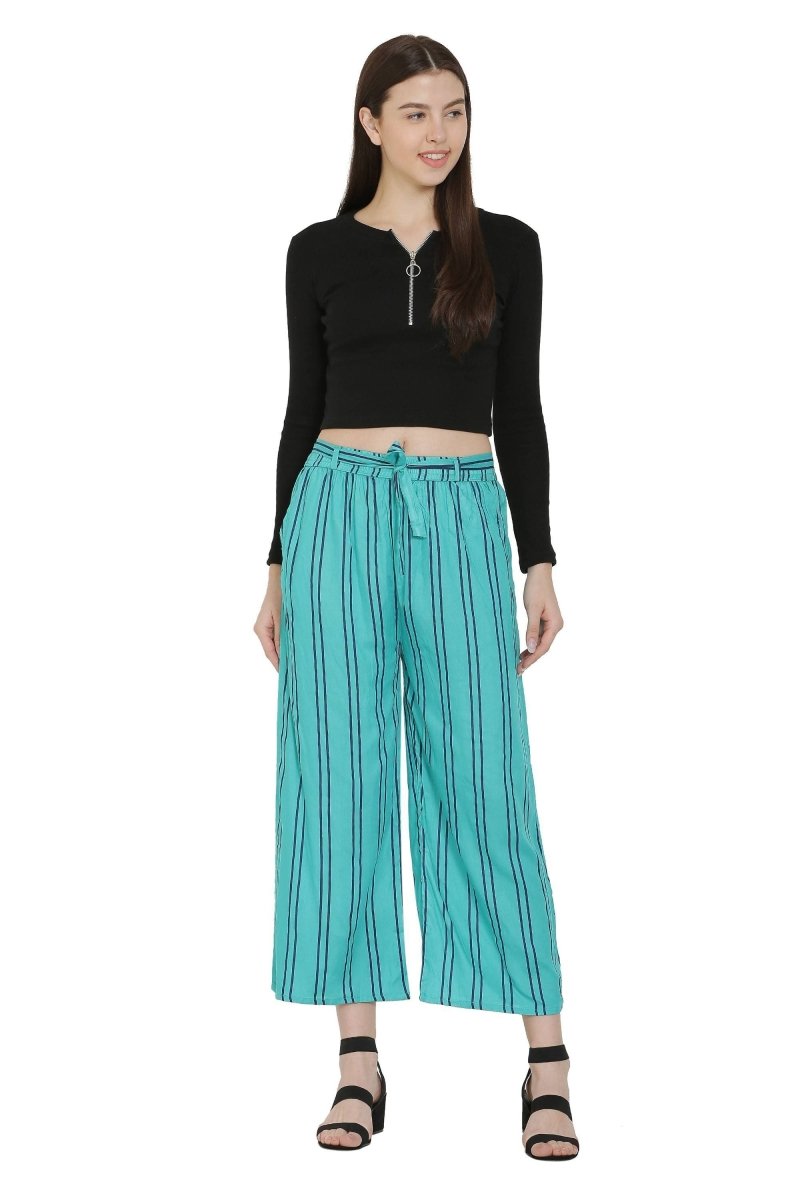 Asmaani Turquoise Color Rayon Fabric Stripped Palazzo