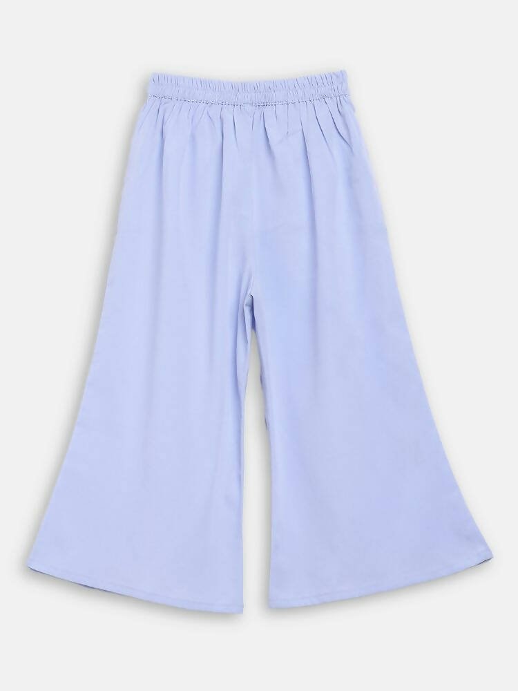 Ahalyaa Blue Net Kids Kurta Palazzo Sets For Girls