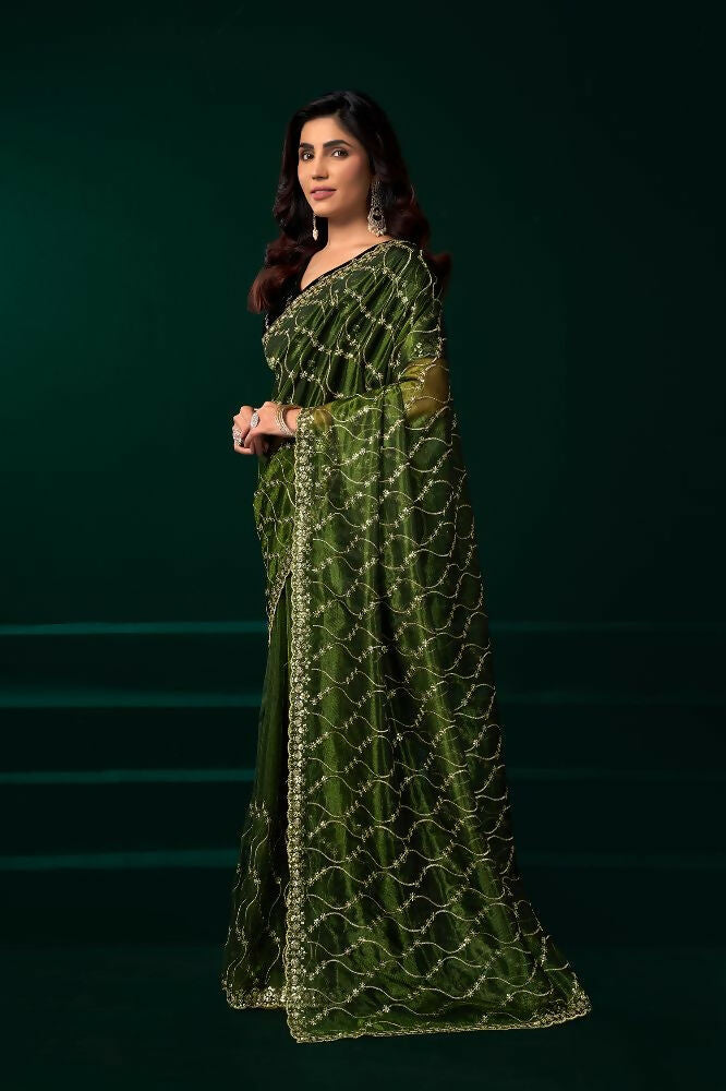 Joban Fashion Green Net Party Wear Sarees - Distacart