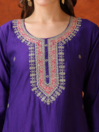 Sequin & Thread Embroidered Kurta With Pant & Embroidered Dupatta, Purple - Hiral Fashion - Distacart