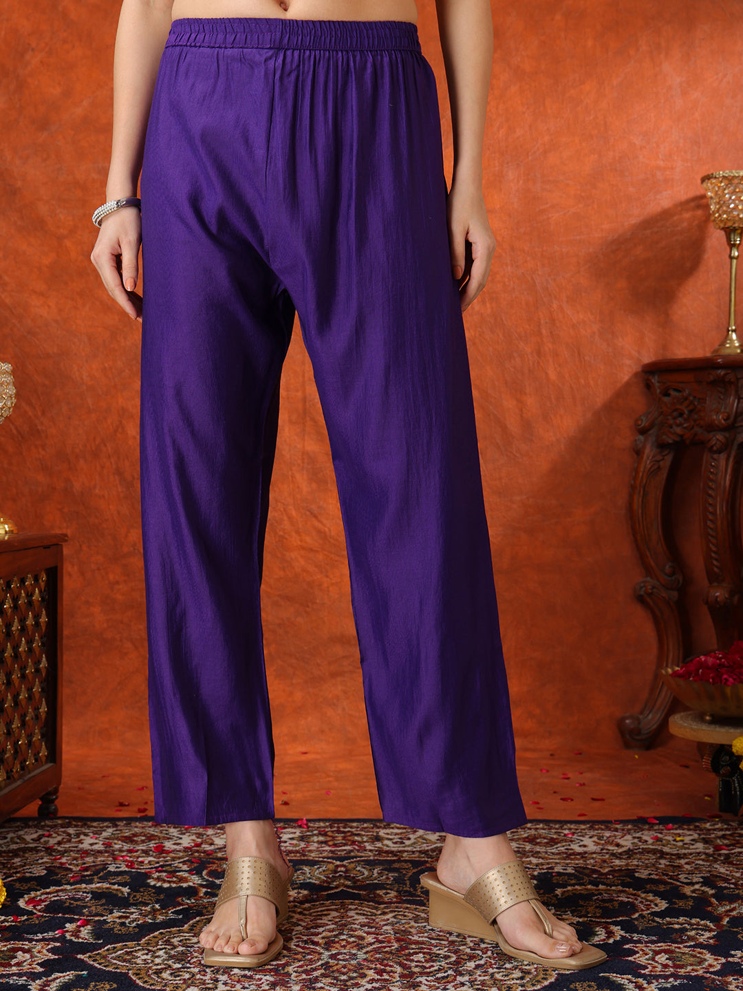 Sequin & Thread Embroidered Kurta With Pant & Embroidered Dupatta, Purple - Hiral Fashion - Distacart
