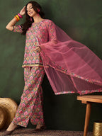 Sangria Printed Straight Kurta & Trouser With Dupatta
