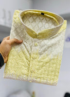 Prazu Fashion Light Green Cotton Embroidered Shading Print Kurta