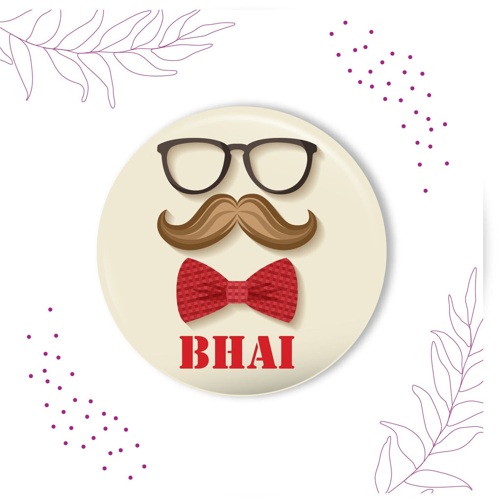 Indianvibez Moustache Bhai Metal Rakhi with Fridge Magnet - Kids Rakhi