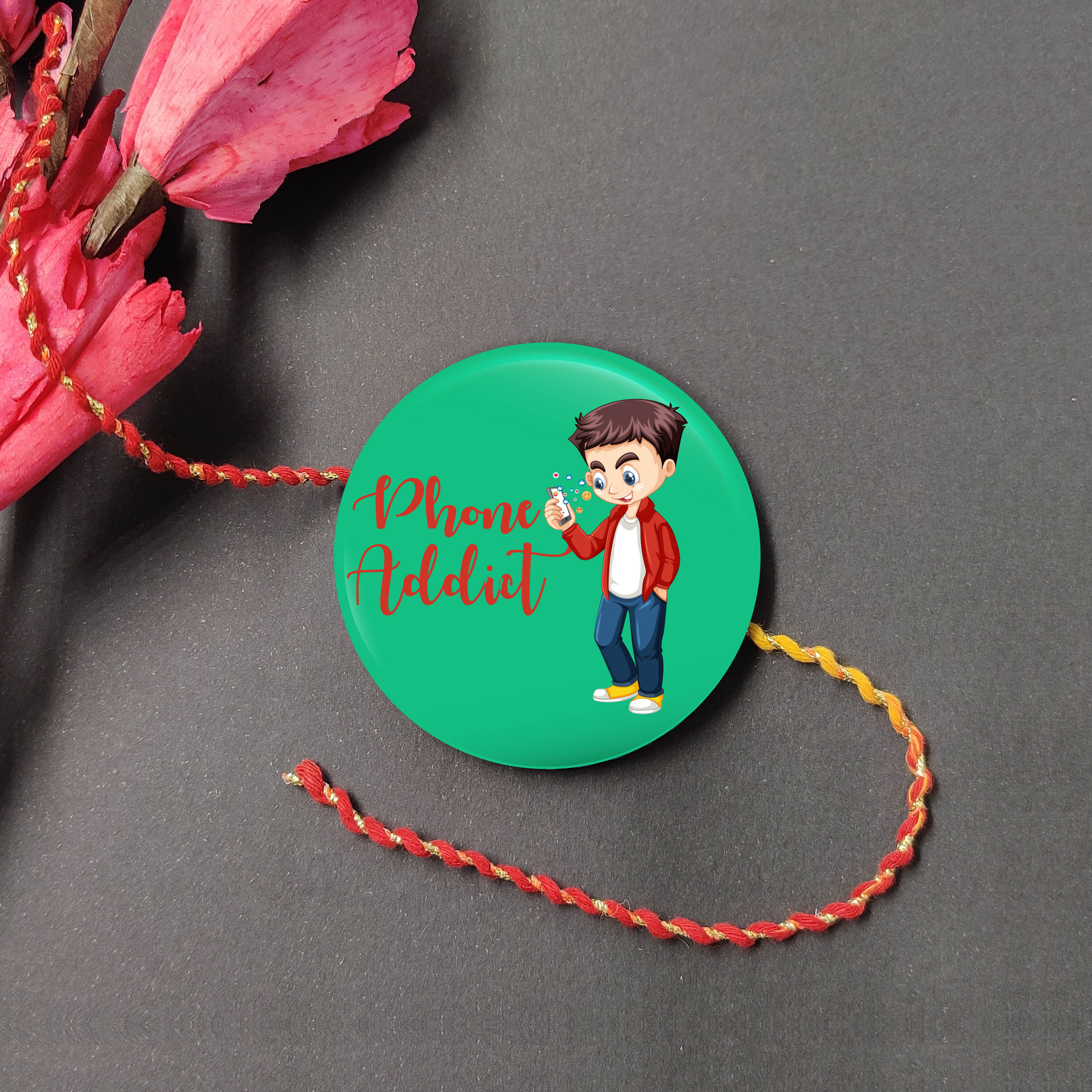 Indianvibez Phone Addict Metal Rakhi with Fridge Magnet - Kids Rakhi - Distacart