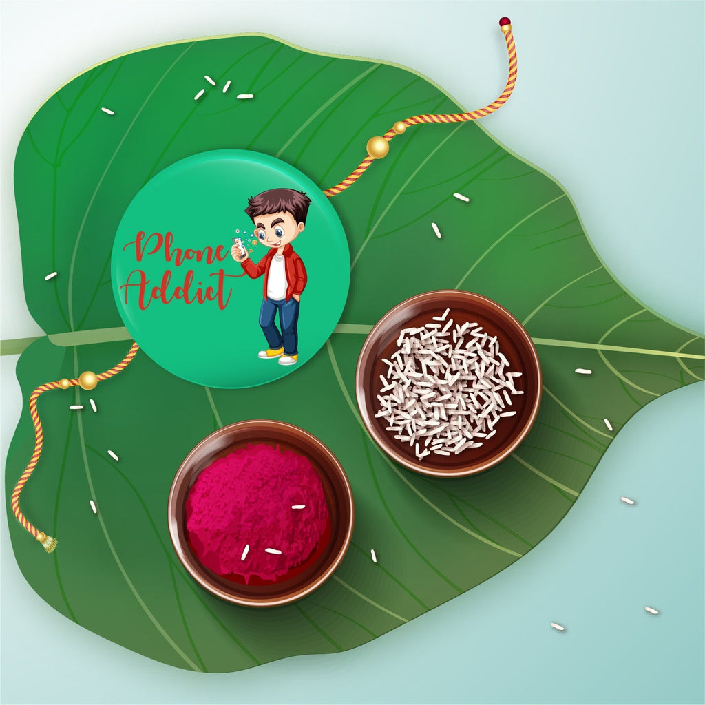 Indianvibez Phone Addict Metal Rakhi with Fridge Magnet - Kids Rakhi - Distacart