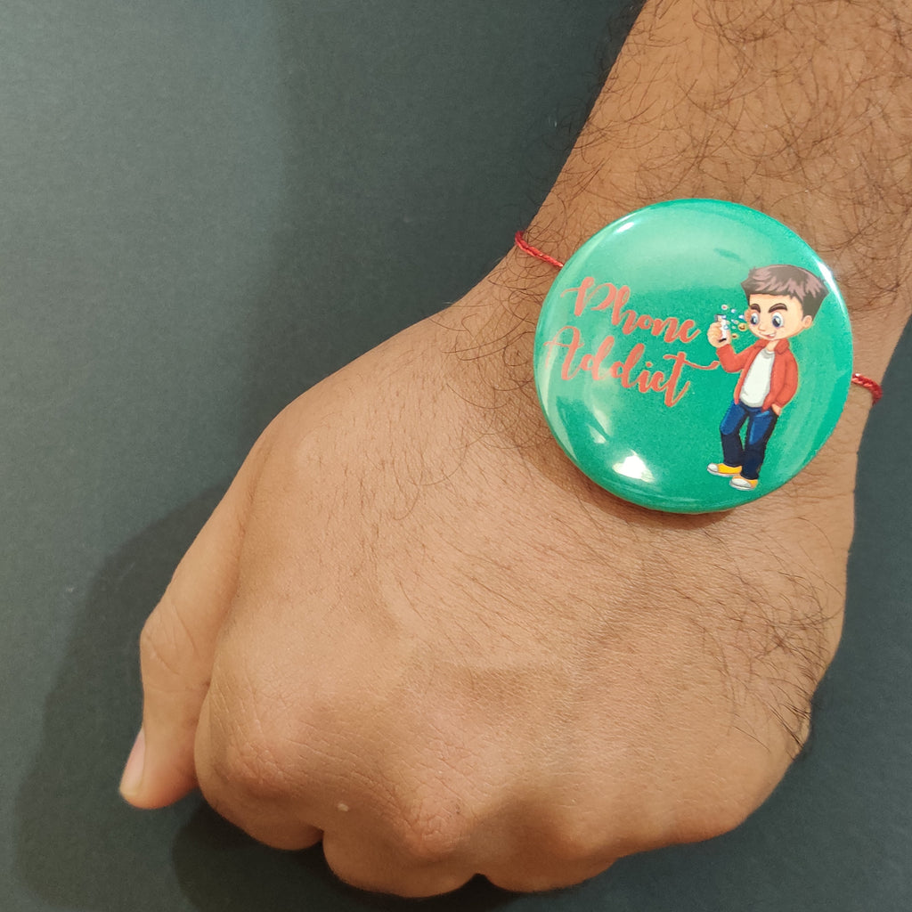 Indianvibez Phone Addict Metal Rakhi with Fridge Magnet - Kids Rakhi - Distacart